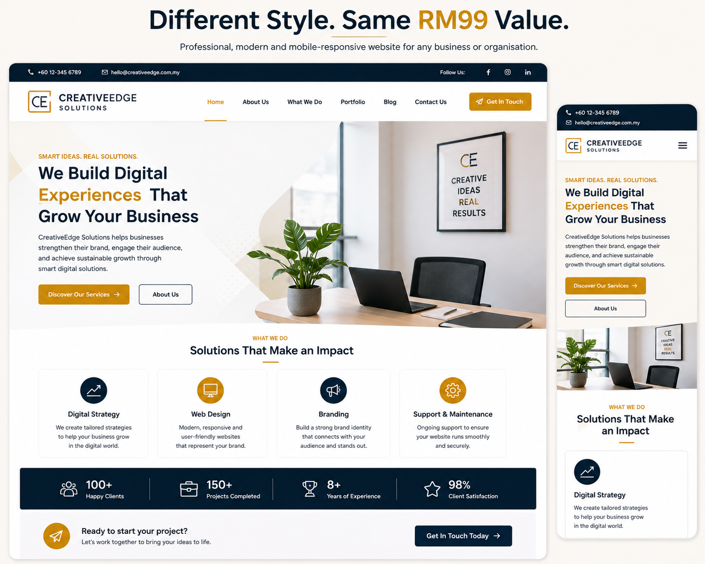 Professional creative business website example